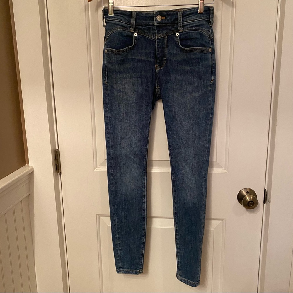 PILCRO LETTERPRESS ANTHROPOLOGIE JEANS HIGH RISE SKINNY DENIM BLUE SIZE 26